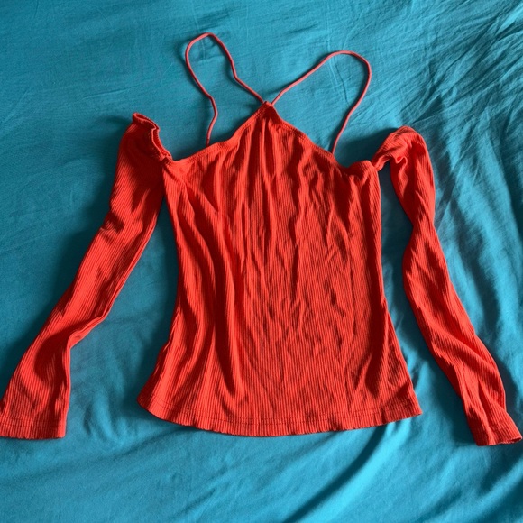 Orange/red Halter off the shoulder top - Picture 1 of 3